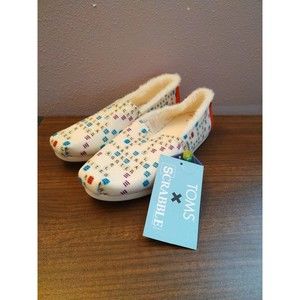 Toms Alpagrata Natural Scrabble Gameboard Faux Fur Lined Women's Slip On Size 8